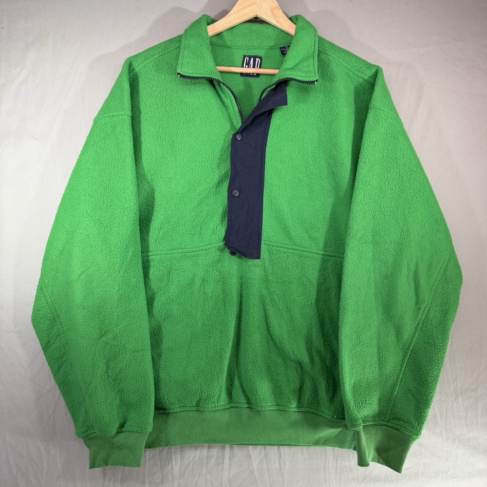 Vintage Gap Sweater Mens Medium Green Fleece Snap T Button Ski 90s